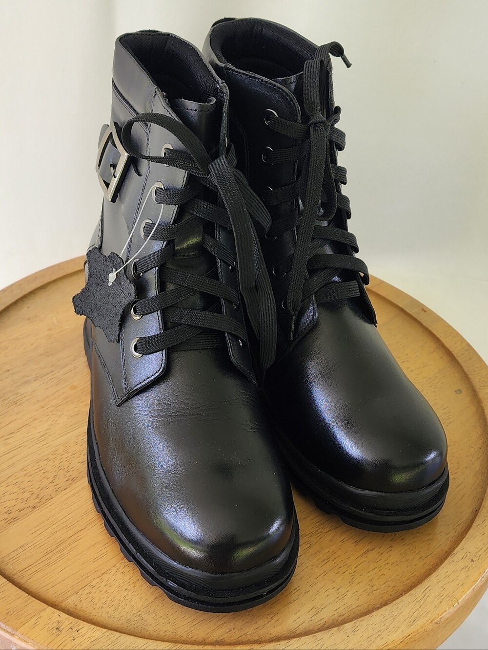Calto Mens Invisible Height Increasing Black Lace-Up Combat Boots Size 9 - Picture 3 of 10